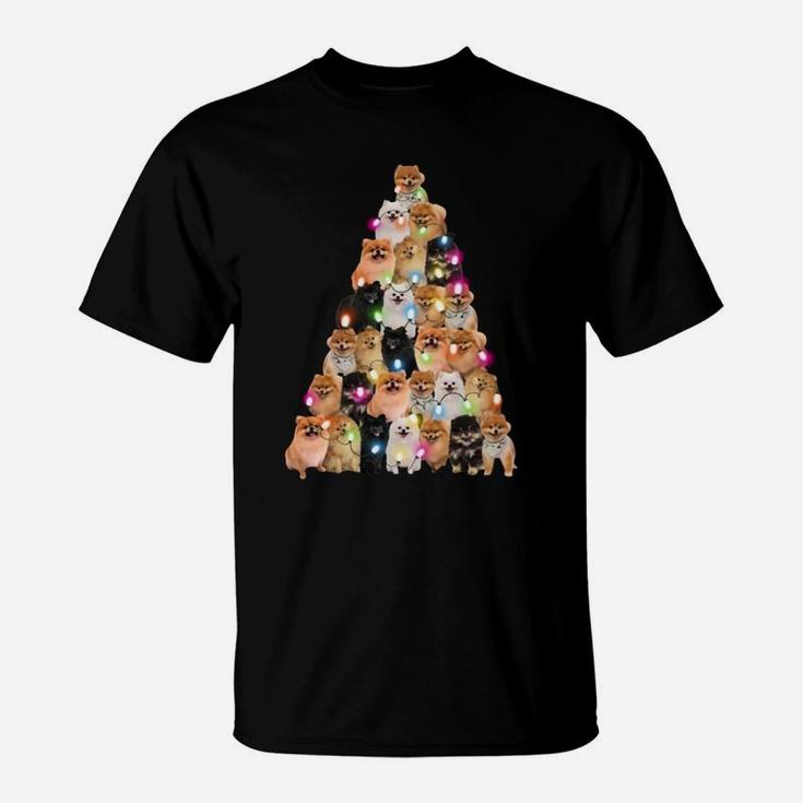 Pomeranian Dogs Lights Christmas Tree Shirt T-Shirt
