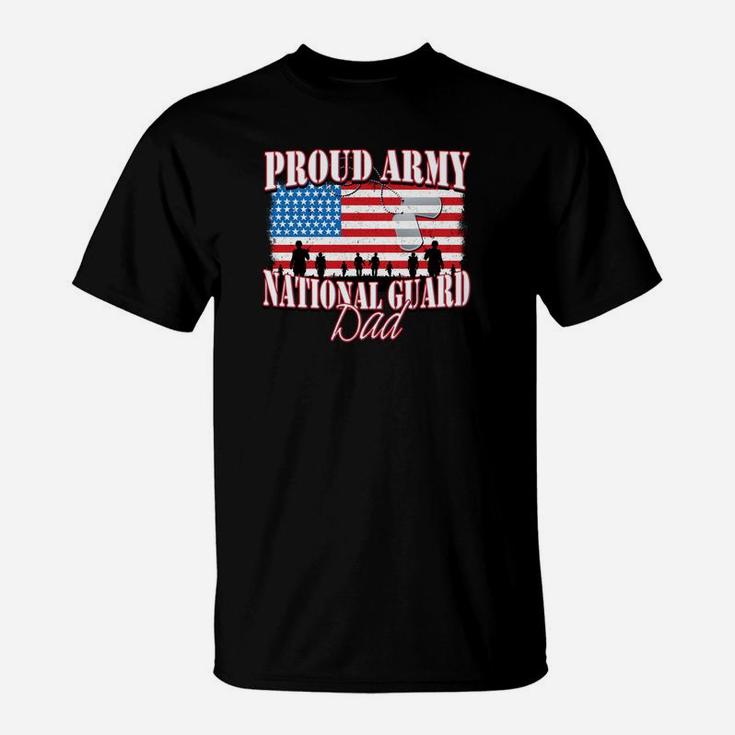 Proud Army National Guard Dad Dog Tag Flag Shirt Fathers Day T-Shirt