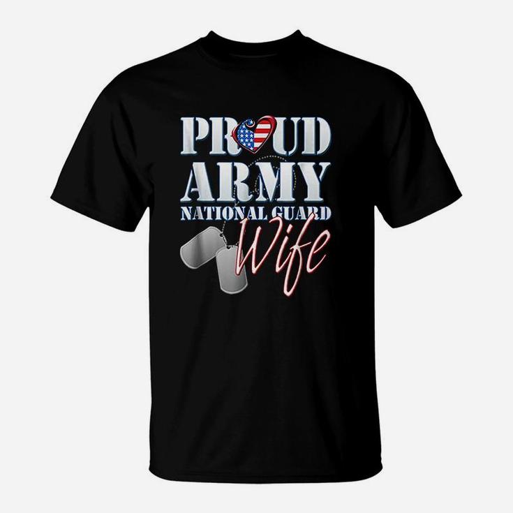 Proud Army National Guard Wife Usa Heart Flag T-Shirt