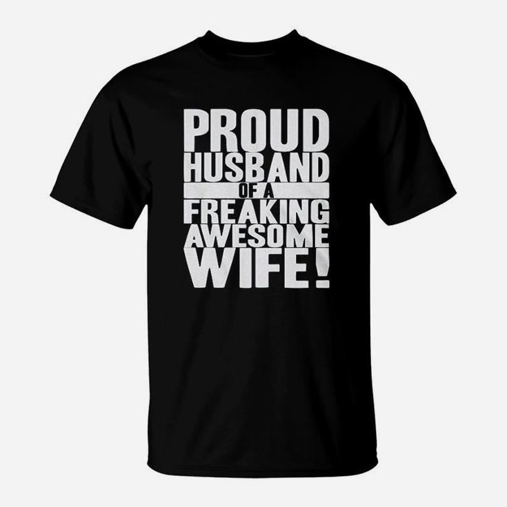 Proud Husband Of A Freaking Awesome Wife Funny Valentines Day T-Shirt