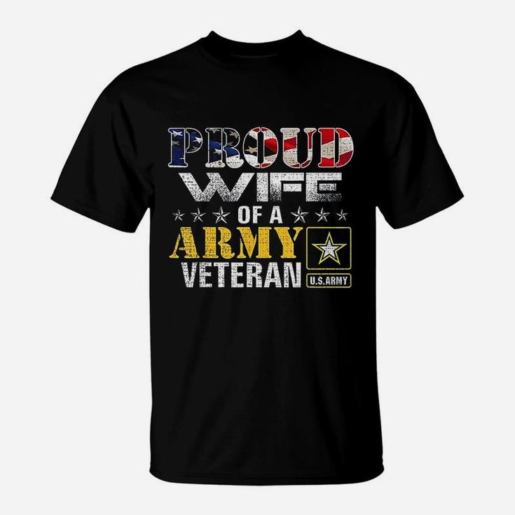 Proud Wife Of A Army Veteran American Flag Military Gift T-Shirt