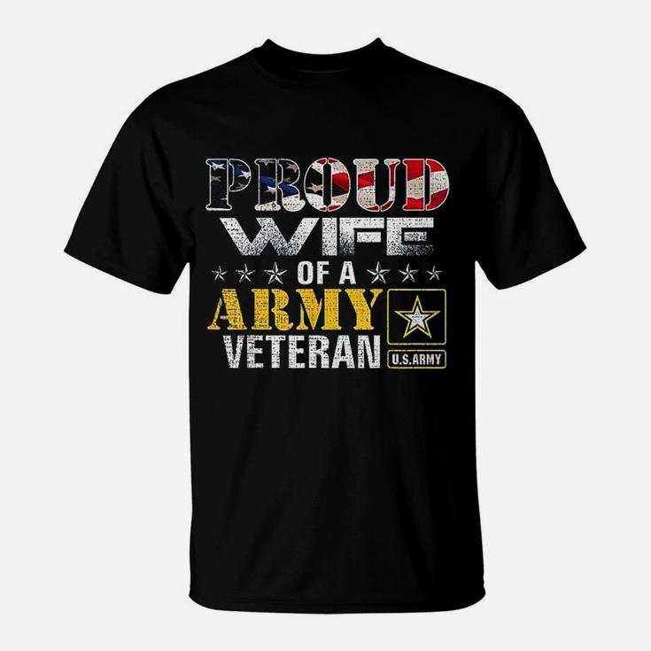 Proud Wife Of A Army Veteran American Flag T-Shirt