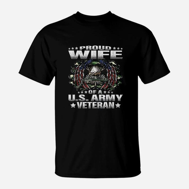 Proud Wife Of A Us Army Veteran Military Vets Spouse T-Shirt