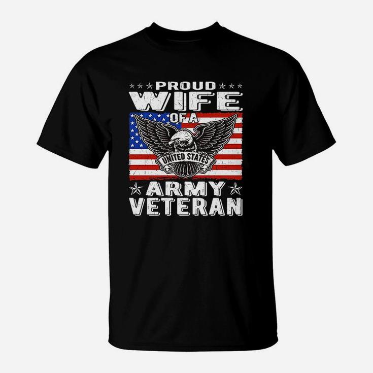 Proud Wife Of Us Army Veteran Patriotic Military Spouse Gift T-Shirt