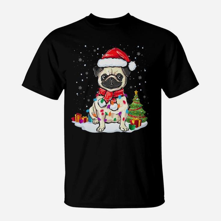 Pug Christmas Lights Funny Pug Dog Pajamas Gifts T-Shirt