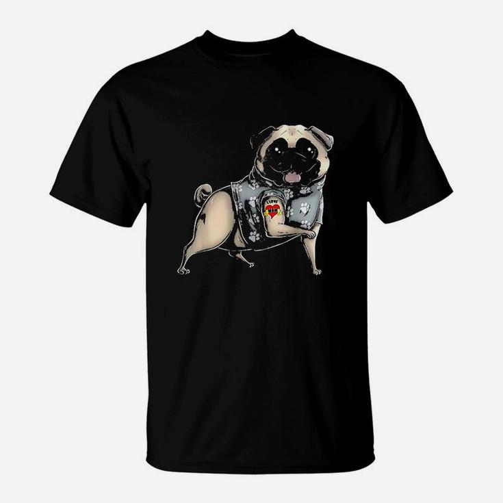 Pug I Love Mom Tattoo Dog Funny Mothers Day Gift T-Shirt