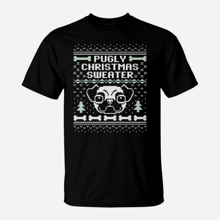 Pugly Christmas Sweater Funny Pug Dog Dark T-Shirt