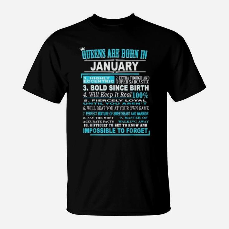 Queens Are Born In January - 10 Facts Born In January T-Shirt