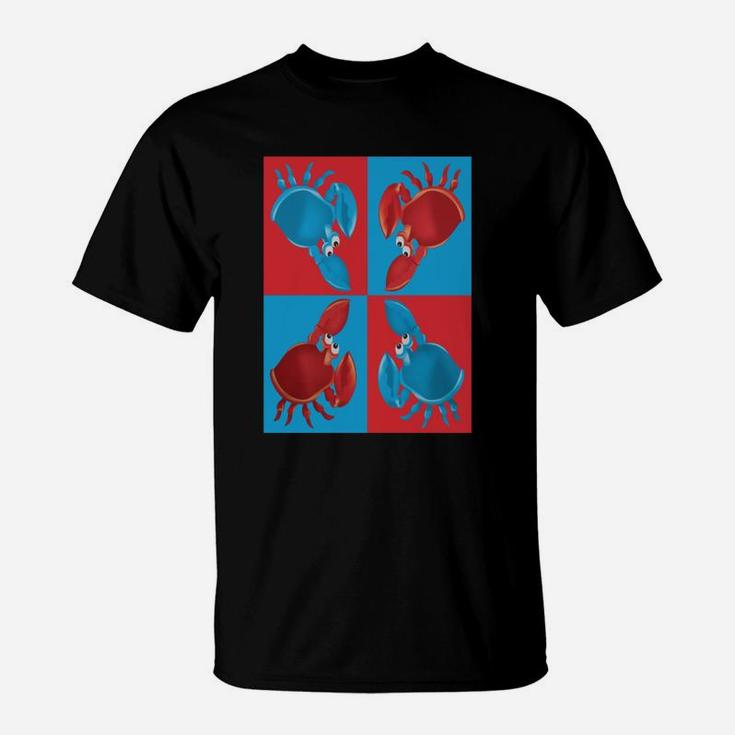 Red And Blue Crabs On Blue And Red Squares T-Shirt