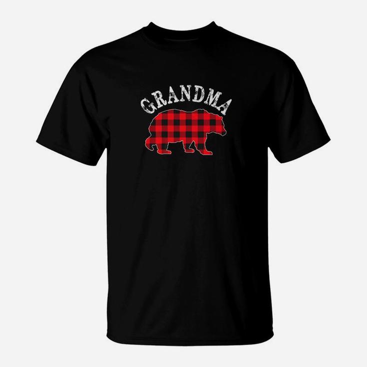 Red Plaid Grandma Bear Buffalo Matching Family Pajama T-Shirt
