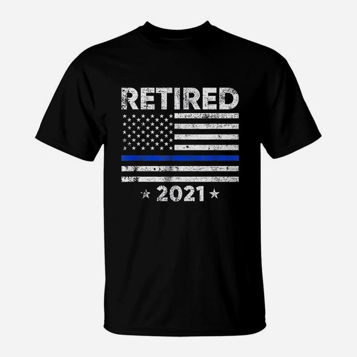 Retired 2021 Police Officer Retirement Gift Thin Blue Line T-Shirt