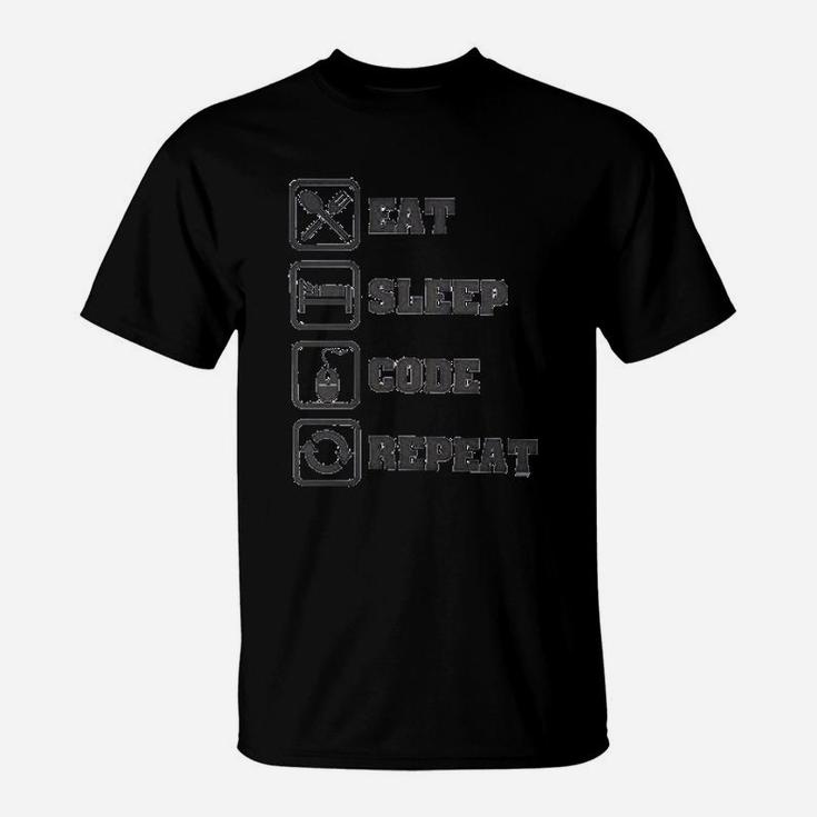 Retreez Funny Computer Programmer Eat Sleep Code Repeat T-Shirt