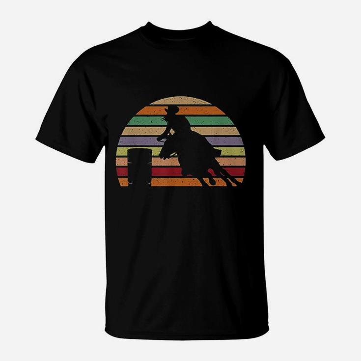 Retro Horse Barrel Racing Striped Sunset Vintage T-Shirt