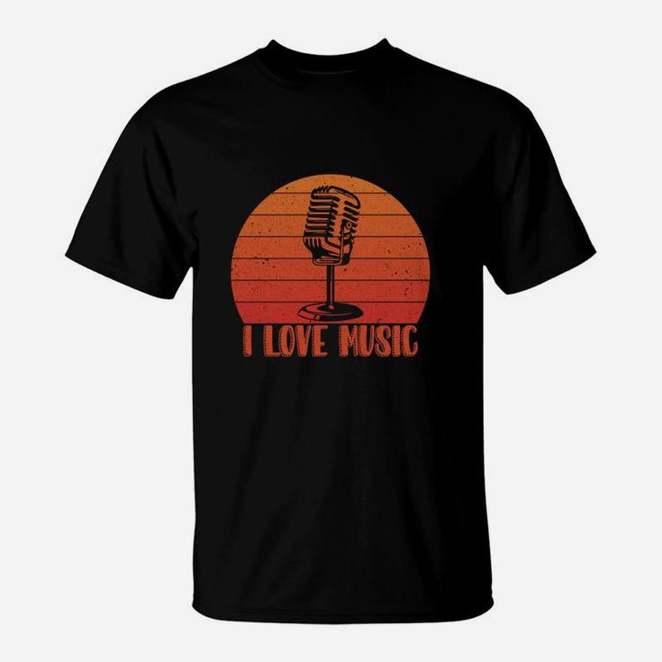 Retro I Love Music Gift Idea For Music Lovers T-Shirt
