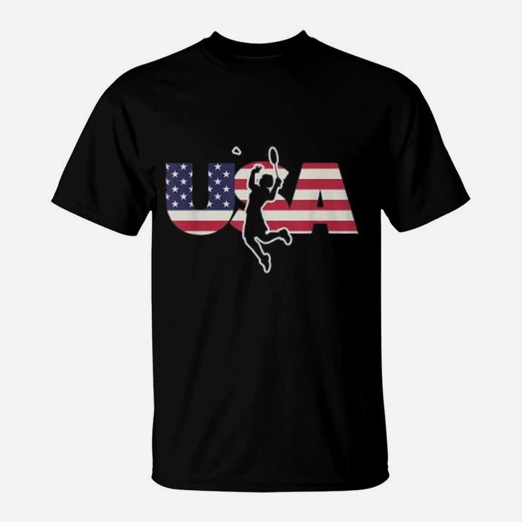 Retro Usa Badminton American Gifts For Us Badminton Player T-Shirt