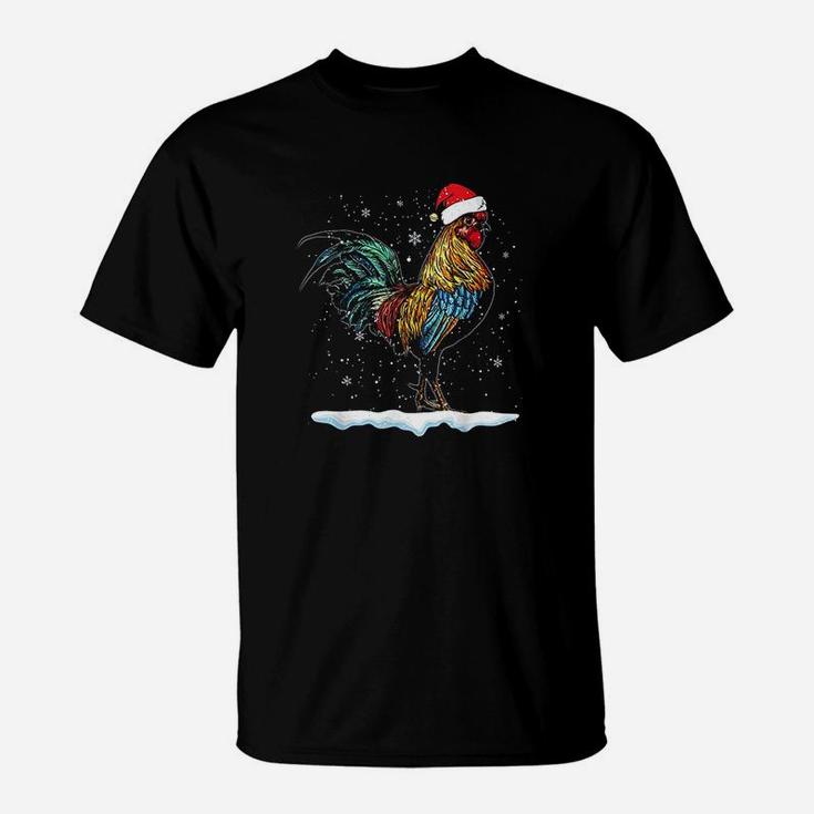 Rooster Santa Hat Merry Christmas Matching Family Pajama T-Shirt