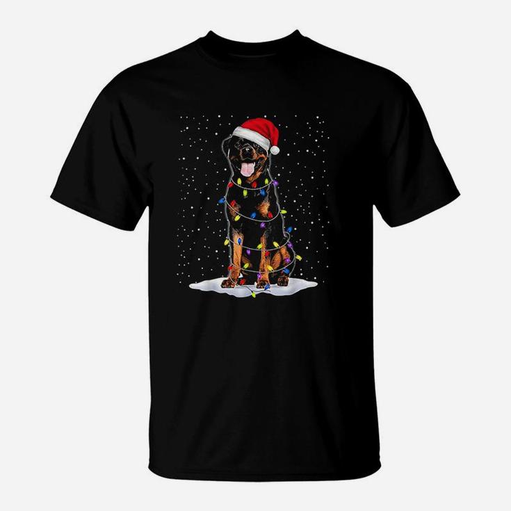Rottweiler Santa Christmas Tree Lights Xmas Gifts T-Shirt