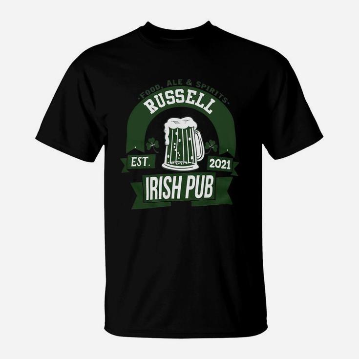 Russell Irish Pub Food Ale Spirits Established 2021 St Patricks Day Man Beer Lovers Name Gift T-Shirt