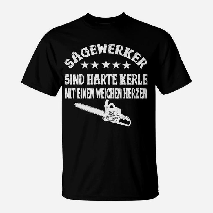 Sägewerker Fun-T-Shirt mit Harte Kerle, Weiches Herz Motiv