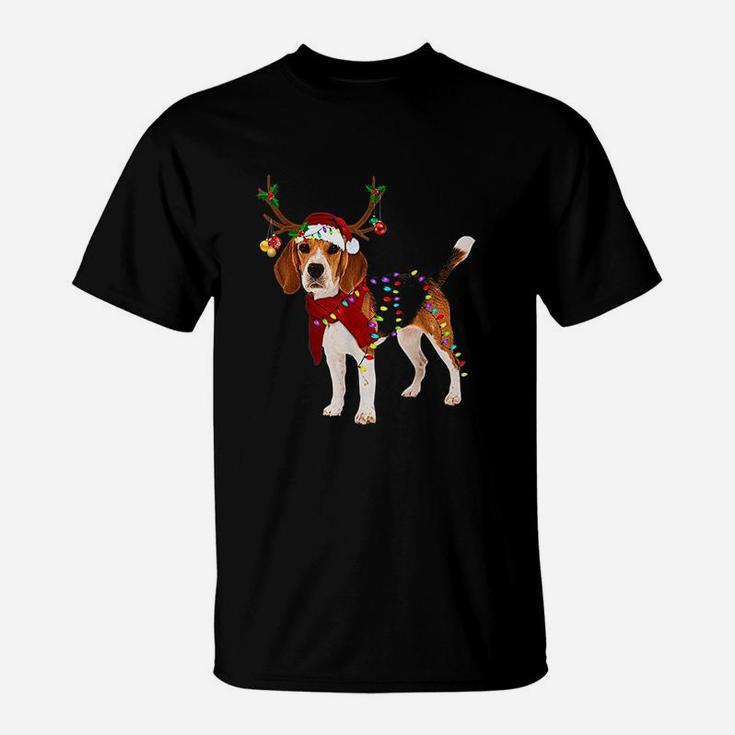 Santa Beagle Reindeer Light Christmas Gifts T-Shirt