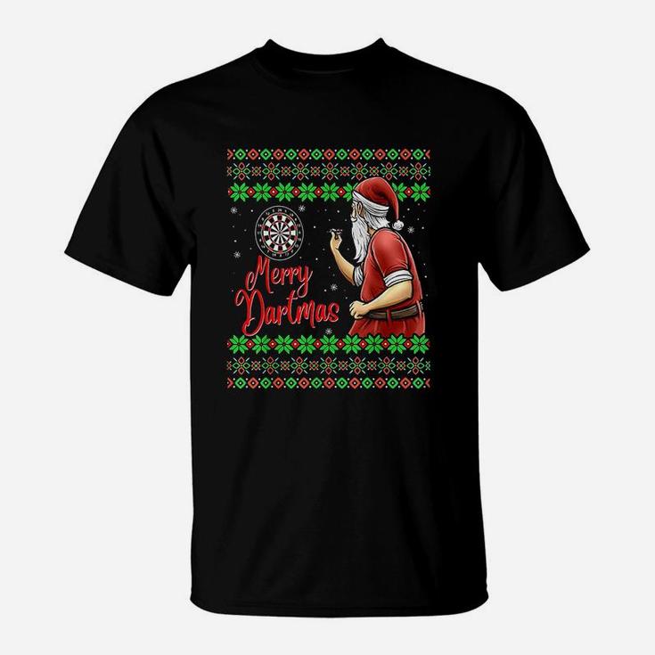Santa Plays Darts Merry Dartmas Funny Ugly Christmas T-Shirt