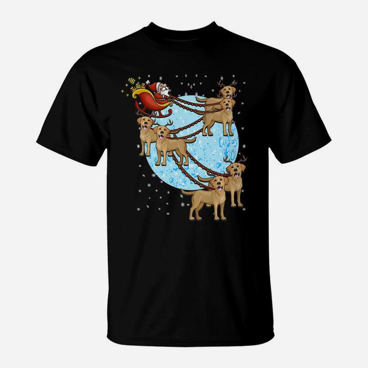 Santa Riding Golden Retriever Reindeer Funny Xmas Gift Tee T-Shirt