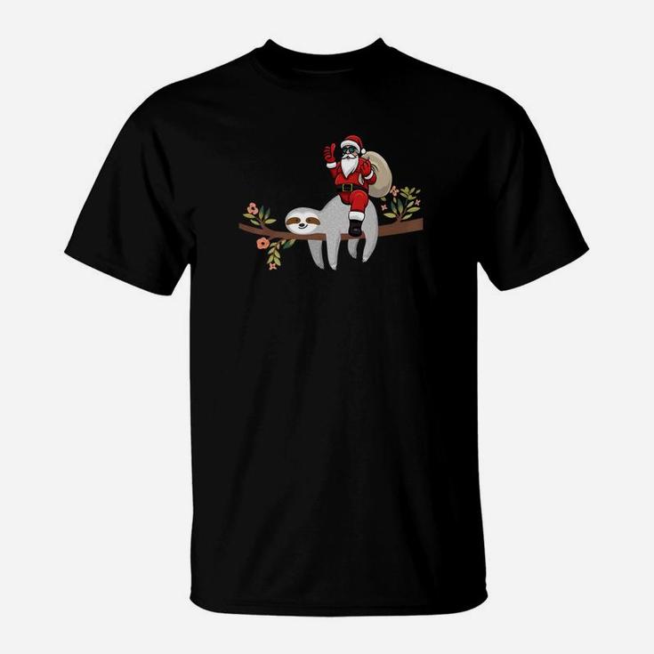 Santa Riding On Lazy Sloth Funny Christmas Gifts T-Shirt