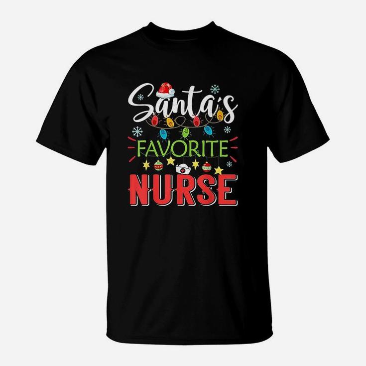 Santa's Favorite Nurse Xmas Light Santa Hat Christmas Gift T-Shirt Santa's Favorite Nurse Xmas Light Santa Hat Christmas Gift T-Shirt