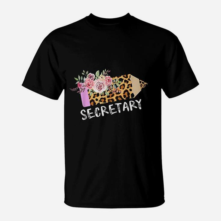 School Secretary Back To School Leopard Print Pencil T-Shirt