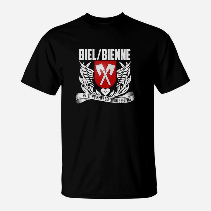 Schwarz Biel/Bienne T-Shirt mit Flügel- & Wappen-Design