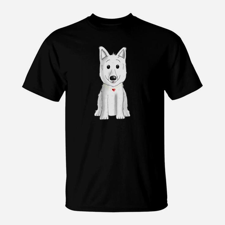 Schwarzes Cartoon-Hund T-Shirt mit Rotem Halsband, Lustiges Tee