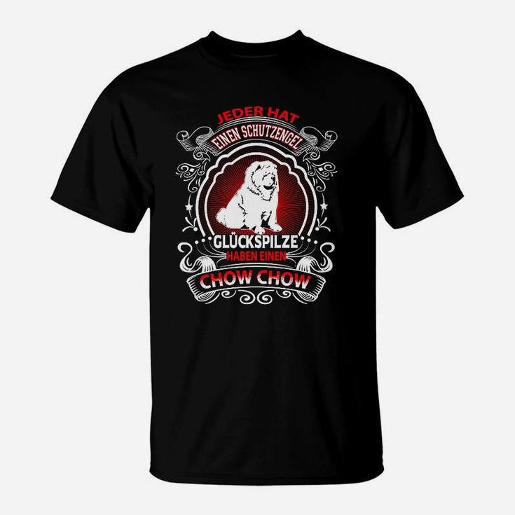 Schwarzes Chow Chow T-Shirt, Schutzengel Spruch für Hundefreunde