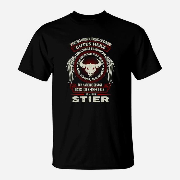 Schwarzes Herren T-Shirt mit Stier-Motiv, Lustiger Spruch für Männer