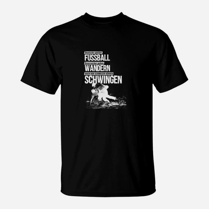 Schwarzes Sport T-Shirt – Fußball, Wandern, Schwingen Motive