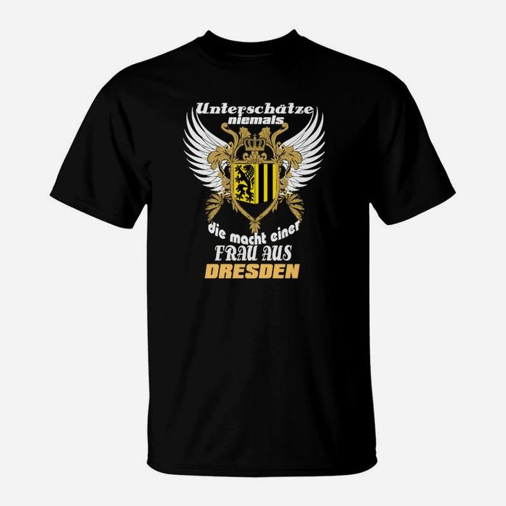 Schwarzes T-Shirt Adler-Emblem & Dresden-Slogan, Urbaner Stil