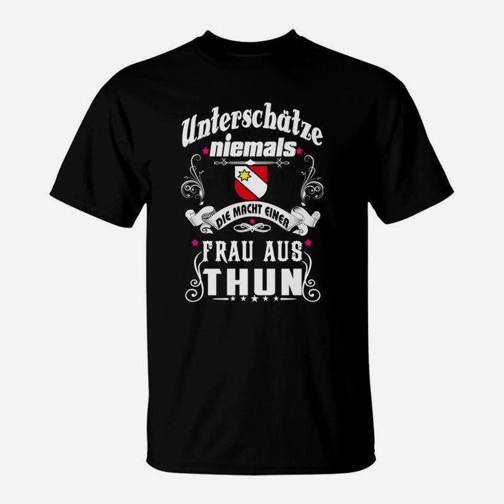 Schwarzes T-Shirt Frau aus Thun Spruch, Humorvolles Damenoberteil