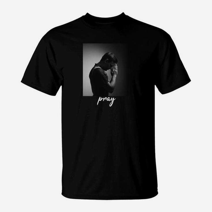 Schwarzes T-Shirt Inspirierendes Gebets-Motiv Pray, Motivations Tee