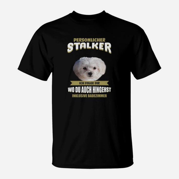 Schwarzes T-Shirt mit Erdmännchen: 'Persönlicher Stalker', Lustiger Spruch