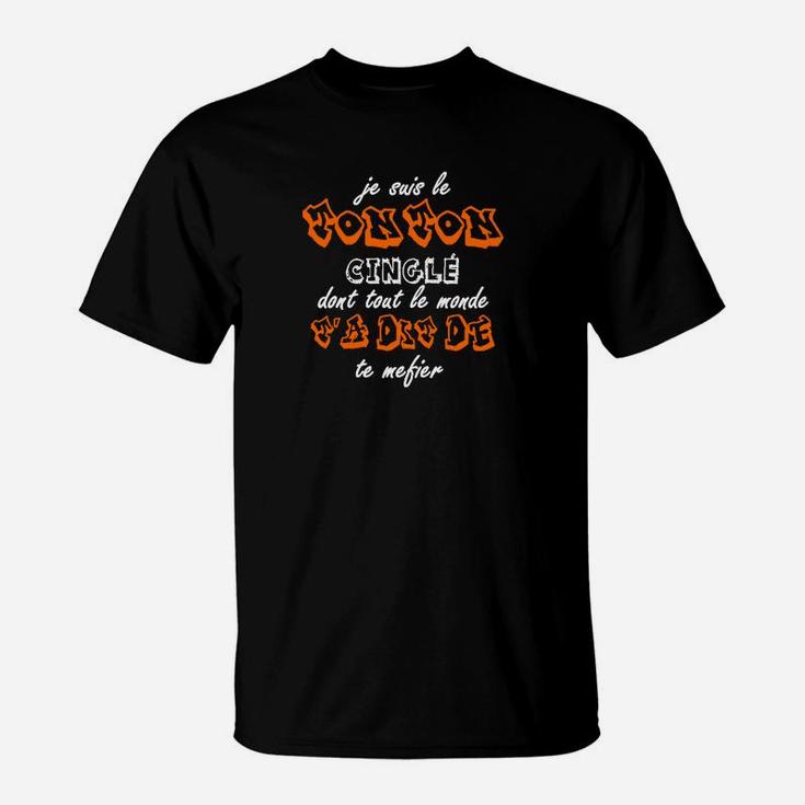 Schwarzes T-Shirt mit Je suis le Tonton singe Spruch, Französisches Design