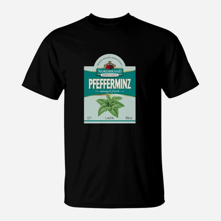 Schwarzes T-Shirt mit Pfefferminz-Design, Modisches Minztee-Motiv