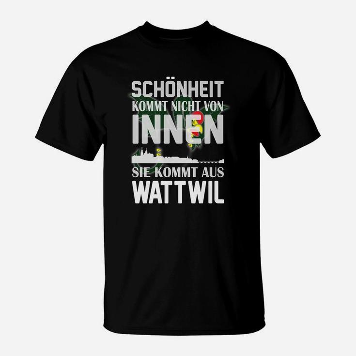 Schwarzes T-Shirt mit Wattwil-Spruch, Humorvoller Aufdruck