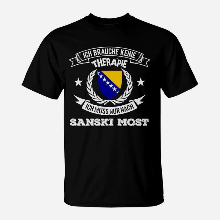 Schwarzes T-Shirt Sanski Most Therapie mit Bosnien-Flagge
