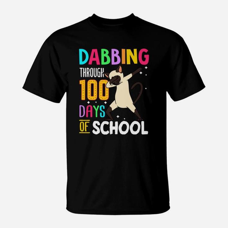 Siamese Dabbing Through 100 Days Of School Colorful Cat Lovers Funny Student T-Shirt