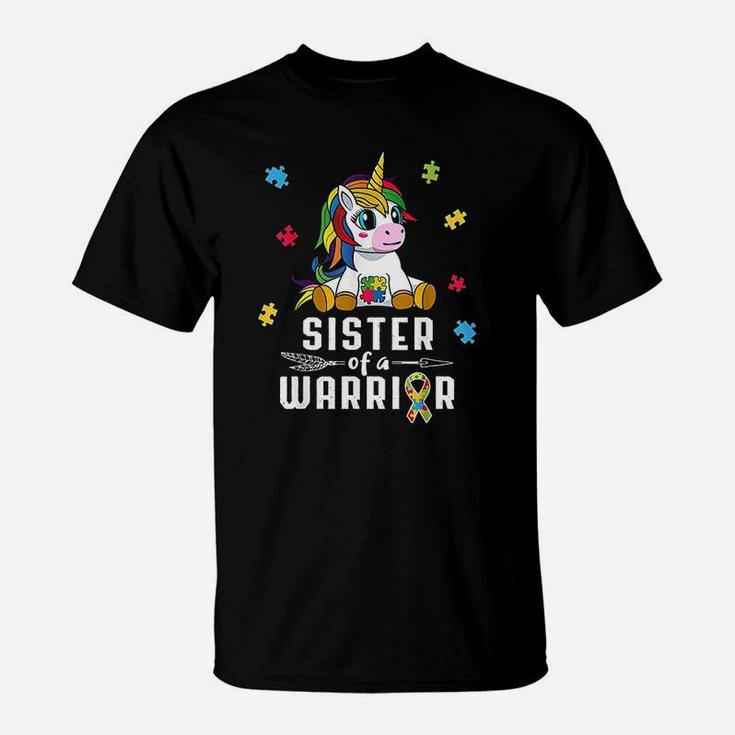 Sister Of A Warrior Cute Unicorn Puzzle Ribbon T-Shirt