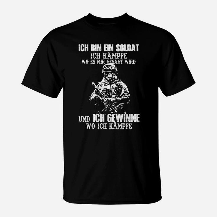 Soldaten-Motivations-T-Shirt: Ich kämpfe und gewinne - Schwarzes Design