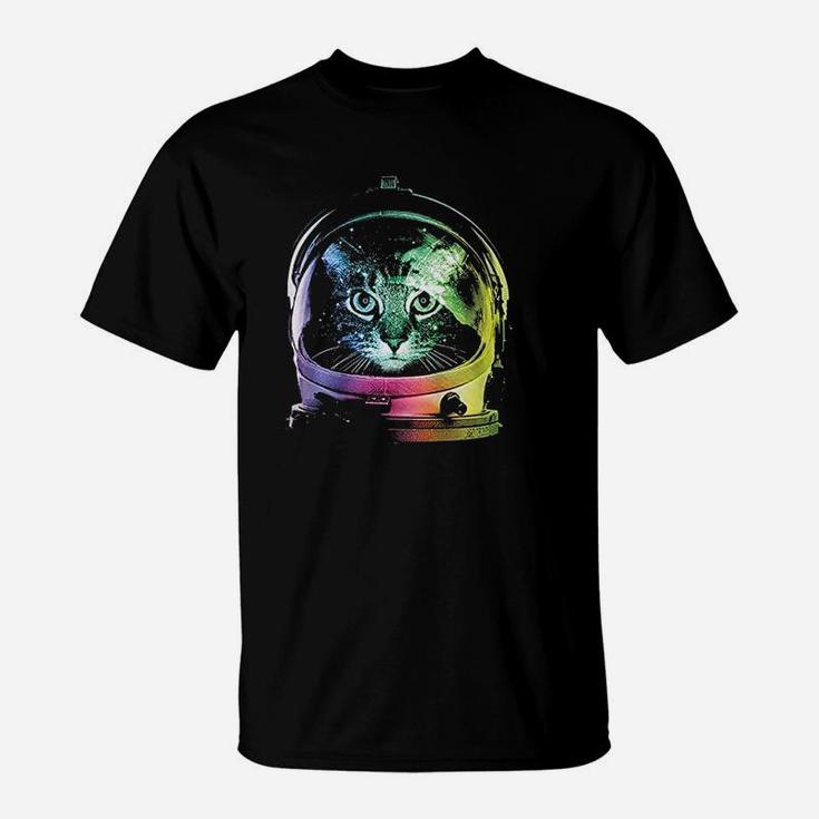 Space Cat Rainbow Astronaut Helmet Galaxy T-Shirt