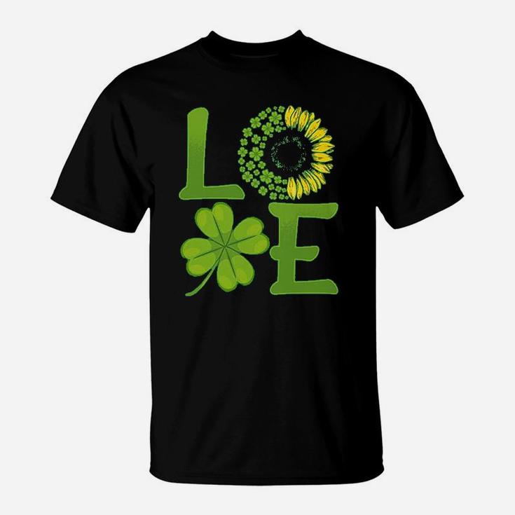St Patricks Day Love Sunflower Lucky Leaf T-Shirt