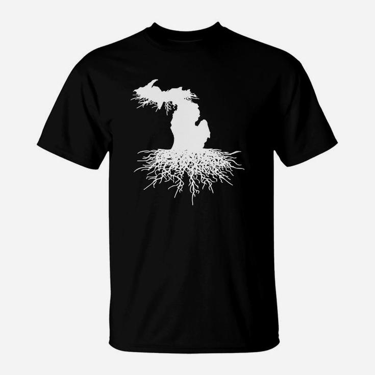 State Of Michigan Rooted Vector Roots Silhouette T-Shirt