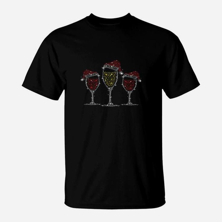 Strass-Weinglas Schwarzes T-Shirt, Elegante Mode für Weintrinker