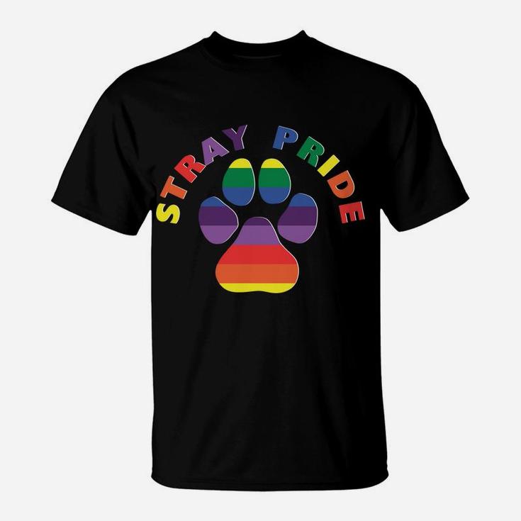 Stray Pride Rainbow Paw Print Dog Adoption T-Shirt